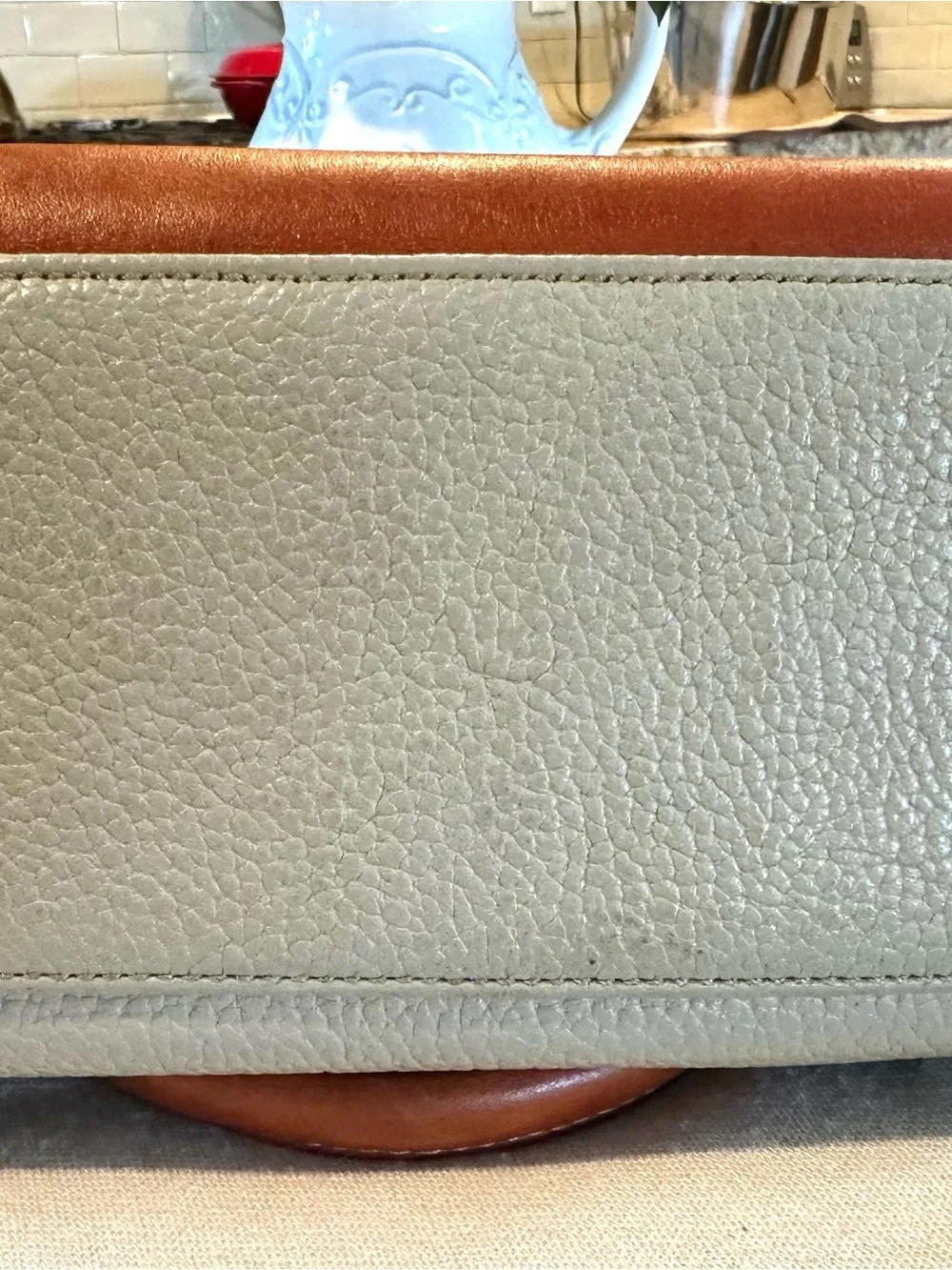 Genuine Pebbled Leather Satchel Liz Claiborne Taupe Brown Crossbody Bag - Picture 5 of 10